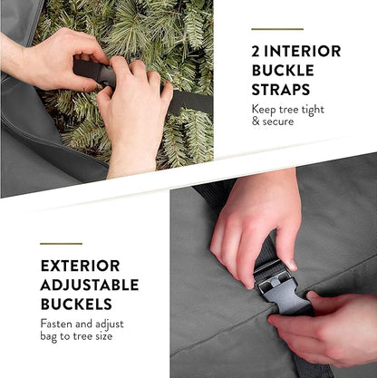 ZOBER 600D Oxford Fabric Rolling Christmas Tree Storage Bag - Fits 7.5 Ft Artificial Trees - Waterproof Christmas Tree Bag For Storage Box For Xmas, Durable Handles and Wheels - Card Slot - Gray