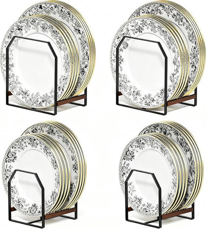TIPSYTREE 4 Pack Plate Organizer for Cabinet, Arched Metal Dish Holder Rack, Plate Rack Organizer for Cupboard, Space Saver Dish Storage Rack, Holds 6–12 Inch Plates, 2 Large 2 Small, Black