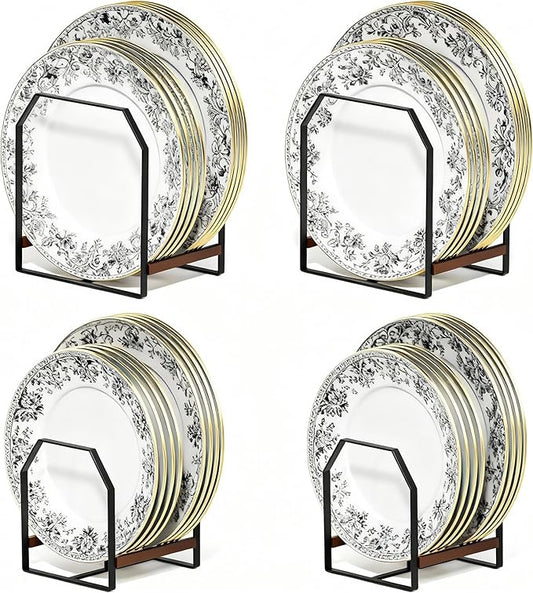 TIPSYTREE 4 Pack Plate Organizer for Cabinet, Arched Metal Dish Holder Rack, Plate Rack Organizer for Cupboard, Space Saver Dish Storage Rack, Holds 6–12 Inch Plates, 2 Large 2 Small, Black