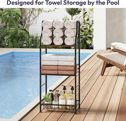 SWTYMIKI Free Standing Towel Rack - 3 Tier Towel Racks for Bathroom with M-Shaped Dividers, Durable Metal Towel Holder, Pool Towel Rack, Space-Saving Towel Storage Organizer, Modern Bath Towel Shelf