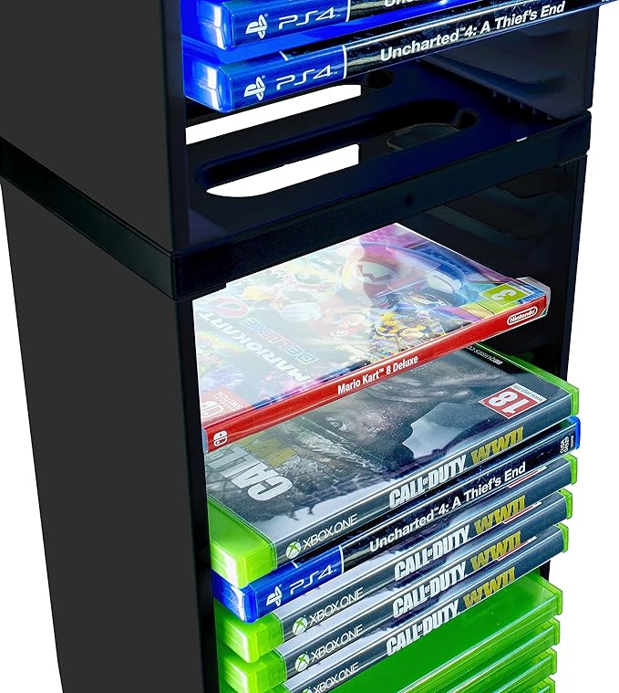 ADZ Game Storage Tower – Stores 36 Games or Blu-Ray Disks – Game Holder Rack for PS4, PS5, Xbox One, Xbox Series X/S Games and Blu-Ray Discs (Black)