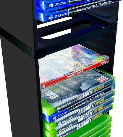 ADZ Game Storage Tower – Stores 36 Games or Blu-Ray Disks – Game Holder Rack for PS4, PS5, Xbox One, Xbox Series X/S Games and Blu-Ray Discs (Black)