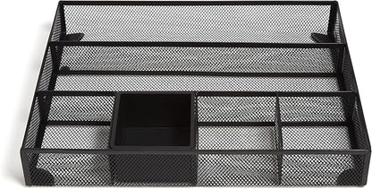 TRU RED Mesh Drawer Organizer, 6‑Compartment, Matte Black – Desk & Drawer Storage for Office Supplies