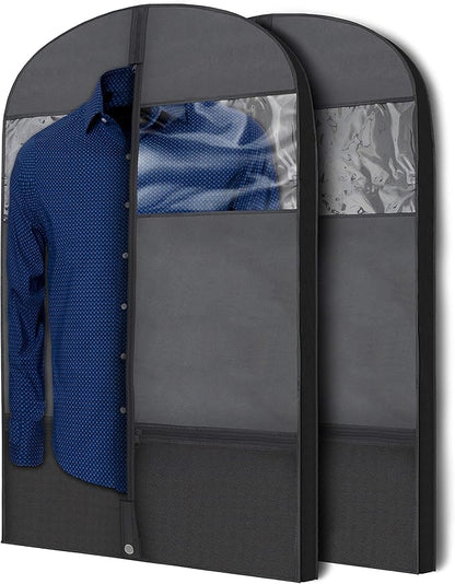 Plixio 43" Black Garment Bags for Travel or Hanging Clothes Storage - Suit Bags Carriers Covers for Men & Women - Dresses, Shirts, Fur Coats, Jackets - Zippered Breathable Gusset Clothing Storage Bags