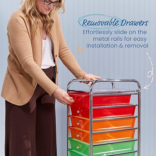 ECR4Kids 10-Drawer Everyday Mobile Organizer, Storage Cart, Assorted