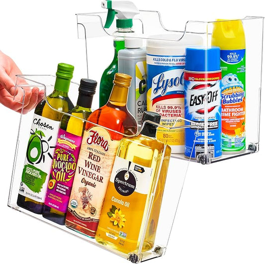 Sorbus Roll Out Bottle Organization Bins - 2 Sizes Pantry Under Sink Organizer with Wheels & Handles - Clear Plastic Organizing Containers for Cleaning Supplies - Kitchen Cabinet Laundry Room Storage