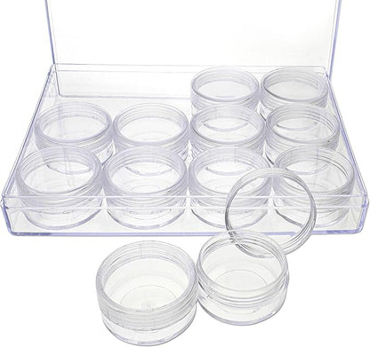 The Beadsmith Personality Case - Clear Storage Organizer Box – 6.4 x 4.8 x 1 inches - Includes 12 Small Containers with lids - 1.5 x 0.8 inches, Bead Holder