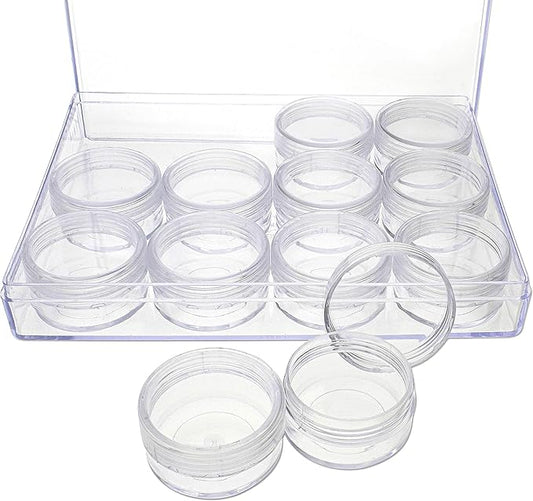 The Beadsmith Personality Case - Clear Storage Organizer Box – 6.4 x 4.8 x 1 inches - Includes 12 Small Containers with lids - 1.5 x 0.8 inches, Bead Holder