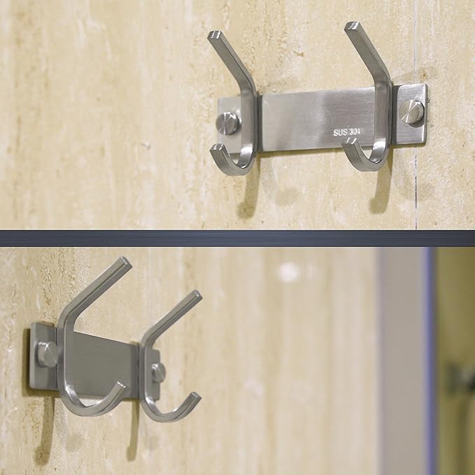 WEBI Heavy Duty Stainless Steel 304 Coat Rack Towel Rail with 2 Hooks, Great Home Storage & Organization, Brushed Finish, C-CBG02