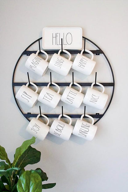 Claimed Corner Mug Rack with Sturdy Steel Frame, Matte Black Finish, Removable Rubber Caps, Wall Mounted (Round 24" x 24")