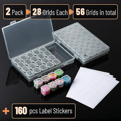 Mr. Pen-Bead Storage Containers, 28 Grids, 2 Pack, Grey, 160pcs Label Stickers, Bead Organizer, Craft Organizers and Storage, Containers for Organizing, Box (NIWL056M311)