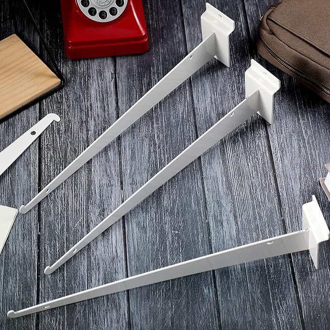 Oudain 12" Slatwall Shelf Bracket with Lip Heavy Duty Slat Wall Brackets Bulk Floating Metal Slatwall Accessories for Shelving Display Garage Kitchen Mounting Supplies(White,30 Pcs)