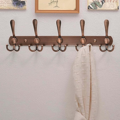 Dseap Wall Mounted Coat Rack - 5 Tri Hooks, Heavy Duty, Stainless Steel, Metal Coat Hook Rail for Coat Hat Towel Purse Robes Mudroom Bathroom Entryway,Antique Copper