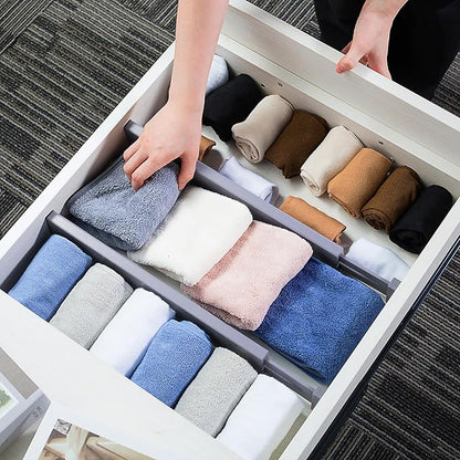 Utoplike Bamboo Drawer Dividers Large, Gray Kitchen Drawer Organizers Adjustable, Spring Loaded, Works in Dresser, Bathroom, Bedroom, Desk, 4 pcs, 2.4" H