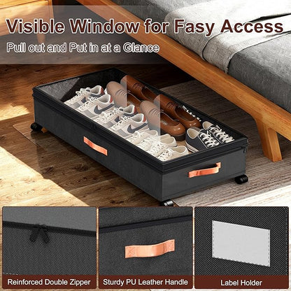 VXEAPADE 2 Pack 70L XXL Under Bed Storage with Wheels - Extra Large UnderBed Storage Containers with Clear Lid & Label, Rolling Storage Bins for Clothes, Shoes, Blankets - Black