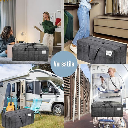 VENO 6 Pack Moving Bags w/Backpack Straps, Heavy Duty, Moving Boxes Alternative, Packing Supplies, Large Storage Totes for Dorm Room Essentials with Zipper for Clothes (Windowpane, 6 Pack)