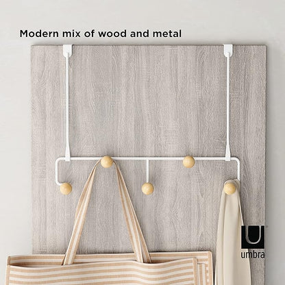 Umbra Estique Over The Door Coat Rack & Multi-Use Organizer, for Coats, Bags, Hats & More, Small, White/Natural