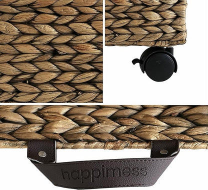 happimess BSK2014B Adaline 18.11" Classic Farmhouse Handwoven Hyacinth Rectangular Underbed Storage Bin with Wheels and Handles for Storage and Decoration in Bathroom, Bedroom, Closet, Entryway, Brown