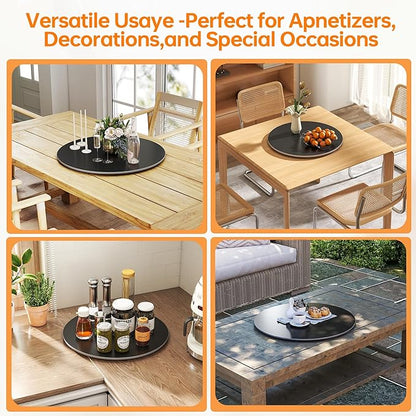 Lazy Susan Turntable 23.6 Inch - 360° Silent Rotating Anti-Slip Serving Tray, Heavy Duty Centerpiece for Kitchen, Dining & Coffee Table - Black Modern Design with Non-Slip Base
