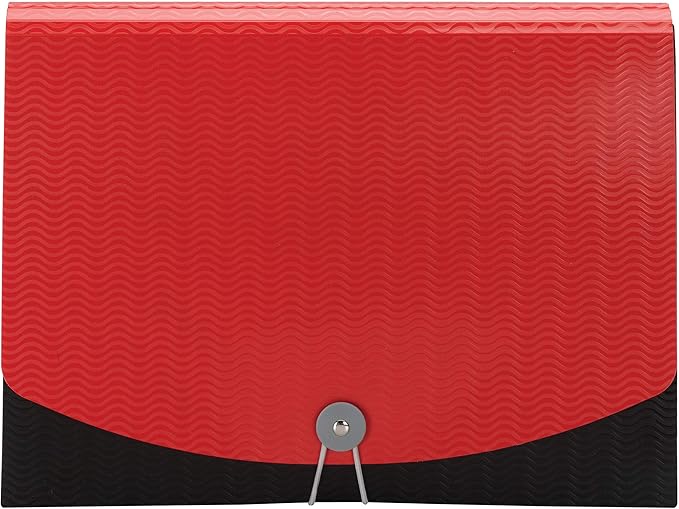 Smead 7 Pocket Poly Expanding File, 6 Dividers, Flap and Cord Closure, Letter Size, Wave Pattern Red/Black (70884)