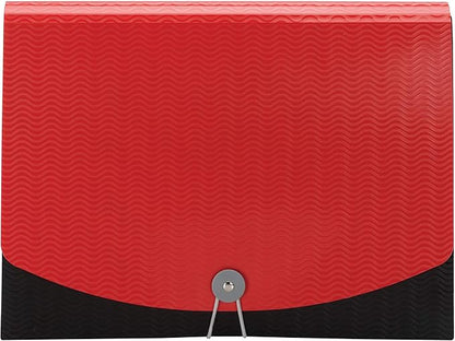 Smead 7 Pocket Poly Expanding File, 6 Dividers, Flap and Cord Closure, Letter Size, Wave Pattern Red/Black (70884)