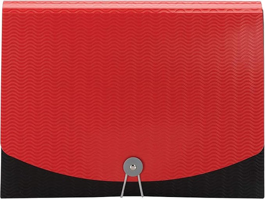 Smead 7 Pocket Poly Expanding File, 6 Dividers, Flap and Cord Closure, Letter Size, Wave Pattern Red/Black (70884)