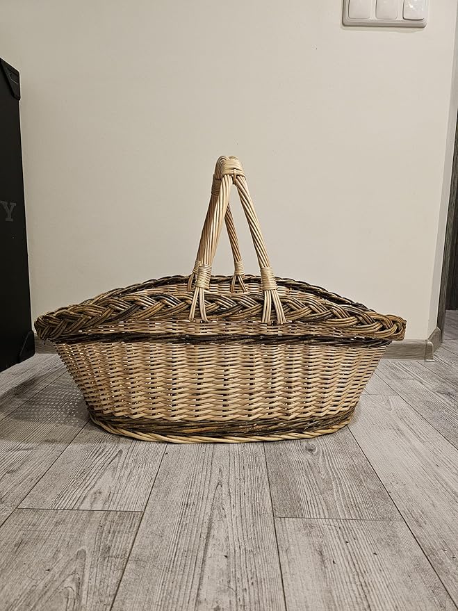 Handcrafted Extra-Large Wicker Basket with Two-Tone Weave – Rustic Handmade Storage Basket from Lithuania