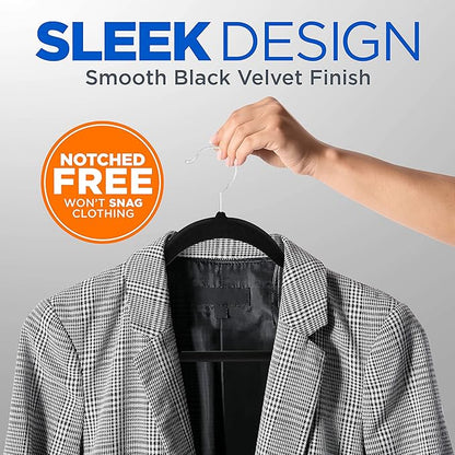 SereneLife Premium Non-Slip Velvet Hangers-Space Saving Heavy Duty Slim Suit Clothes Hanger Set with 360 Degree Swivel Metal Hook,Can Hold Up to 10 Lbs.for Coats, Jackets,Pants & Dress (50-Pack),Black
