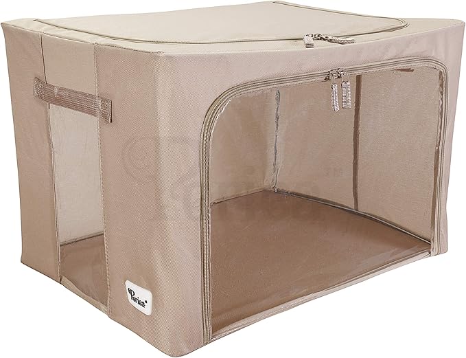 Periea Oxford Cloth Steel Frame Storage Boxes - Under-Bed or in Closet - Pack of 2 Small Organizers (Camel)