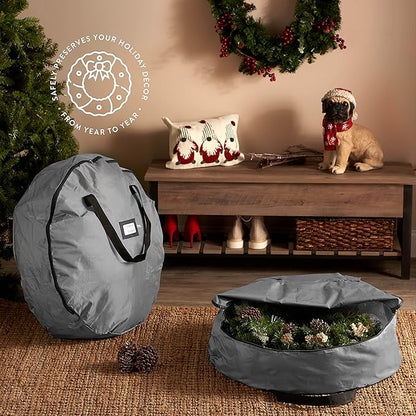 ZOBER 2 Pack Oxford Christmas Wreath Storage Container 36 Inch - Wreath Bag for Artificial Wreaths Box - Waterproof Fabric, Dual Zippered Wreaths Storage Bag With Strong Durable Handles - Gray
