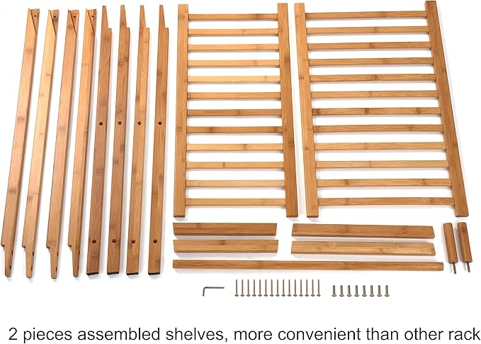 Finnhomy Bamboo Clothes Rack Portable Extra Large Garment Rack 2-Tire Storage Box Shelves For Entryway and Bed Room Patented Design