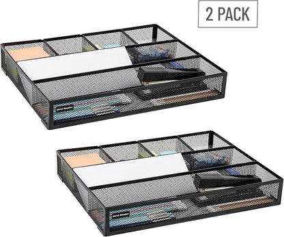 Mind Reader Drawer Organizer, Desk Org, Utensil Organizer, Office, Kitchen, Metal Mesh, Set of 2, Black