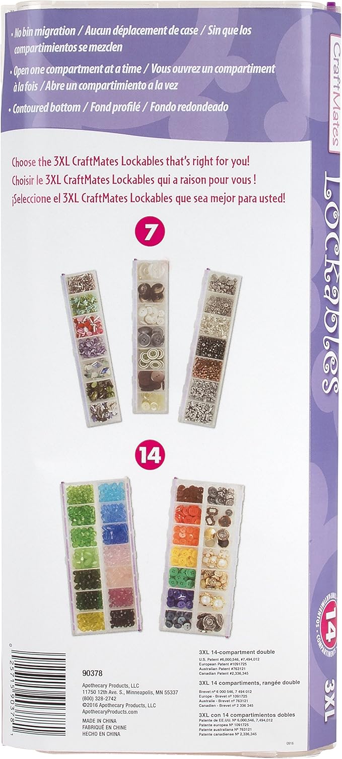 Craft Mates Craft & Sewing Supplies Organizer, 14 Locking Compartments (3XL) with Clear Lids, Bead, Jewelry, Embroidery, Thread, Needle, Scrapbooking, DIY Storage Box for Crafters and Artists