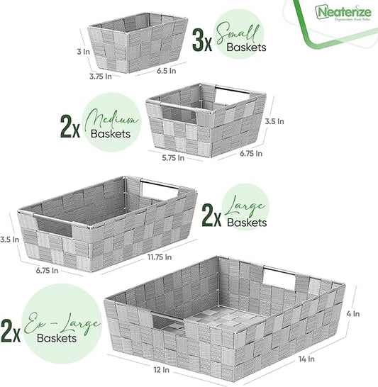 Baskets For Organizing Set Of 9 Grey - Storage Baskets For Shelves - Perfect Closet Organizer Bins, Bathroom Basket, and Pantry Basket - Small Storage Bins For Shelves - Bin For Organization
