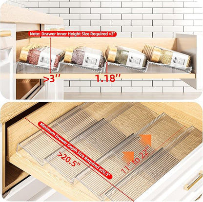 PanPanPal 8 Packs Spice Drawer Organizer, 2-Tier Acrylic Drawer Seasoning Organizer, Expandable From 11'' to 22'' Kitchen Spice Rack Organizers and Storage for Drawer (Jars not included), Clear