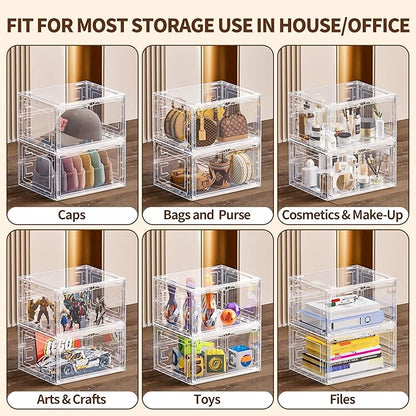 TOFWOF 6 Pack XX Large Shoe Organizer, Heavy-Duty Hard Thicken Plastic Clear Stackable Shoe Storage Box Organizer for Closet, Space-Saving Shoe Rack Display Case Bin Containers for Sneakers, Clear