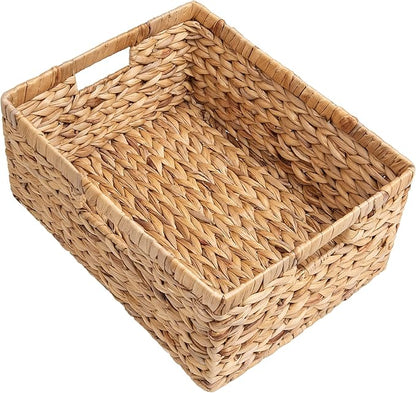 StorageWorks Extra Large Wicker Baskets for Organizing, Water Hyacinth Storage Basket with Built-in Handles, 1 Pack