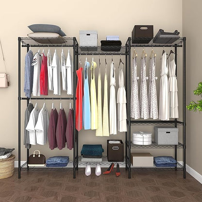 Heavy Duty Clothes Rack,Freestanding Clothing Shelf,Metal Garment Rack,Adjustable Custom Closet Shelf, 75" L x 13.8" W x 75.2" H, Max Load 800LBS, Large(Black)