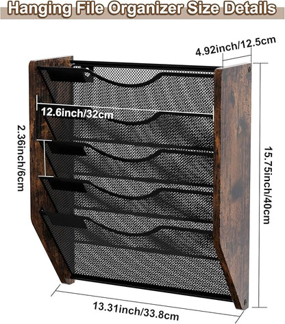 Wall File Organizer,5 Tier Mesh Mail Organizer Wall Mounted,Hanging File Holder,Magazine Rack for Documents,Magazine,Literature,File,Mails,Envelopes