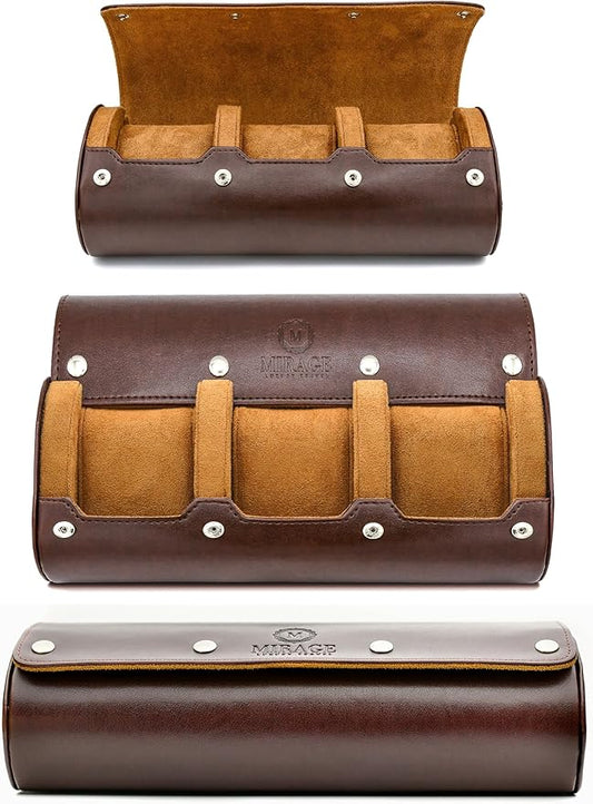 Watch Travel Case for Men Watch Roll for Travel Organizer and Display Watch Case - Swiss Espresso Vegan Leather Watch Case