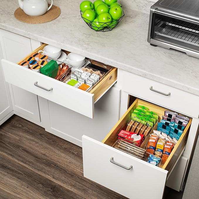 ClearSpace Plastic Pantry Bins with Removable Dividers - Kitchen Storage and Organization (4 Pack)