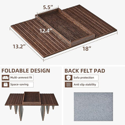 Couch Arm Tray, Anti-Falling Bamboo Sofa Armrest Tray Table, Foldable & Portable Armrest Tray Cup Holder Side Table for Drinks, Coffee, Phone, Snacks, Remote
