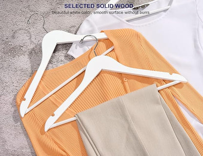 Amber Home White Wooden Hangers - 10 Pack, Non Slip Pant Bar Coat Hangers for Shirts, Jackets, Dresses