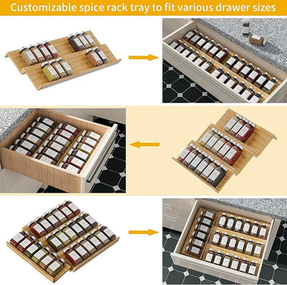 OHHLIHOME Bamboo Spice Drawer Organizer - 8 Pack 13"x4.7"x1.6" Spice Rack Tray - Spice Jars Drawers Insert - Seasoning Organizer for Drawers/Countertop (Jars not included)…