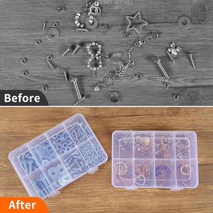 QUEFE 4 Pack 8 Grids Bead Organizers and Storage Tackle Box Organizer Plastic Organizer Box with Removable Dividers or Candies Snacks Electronics Jewelry Small Parts