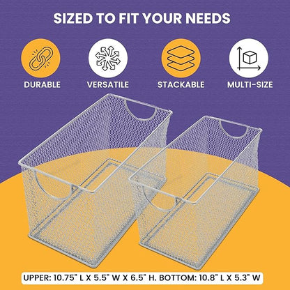 YBM HOME Mesh Storage Box, Silver Mesh Great for School Home or Office Supplies, Books, Computer Discs and More (2, 10.75 x 5.5 x 6.5)