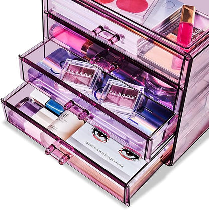 Sorbus Makeup Organizer - 4 Drawer Acrylic Make Up Organizers and Storage for Cosmetics, Jewelry, Beauty Supplies, Clear Makeup Organizer for Vanity, Girl's Room, College Dorm, Counter, Bathroom Sink