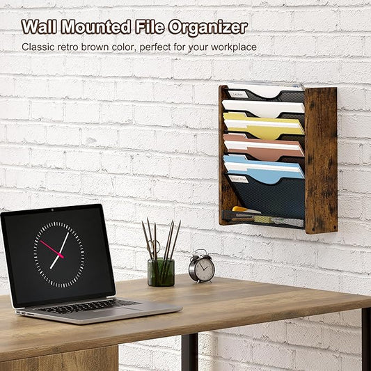 Wall File Organizer,6 Tier Mesh Mail Organizer Wall Mounted,Hanging File Holder,Magazine Rack for Documents,Magazine,Literature,File,Mails,Envelopes