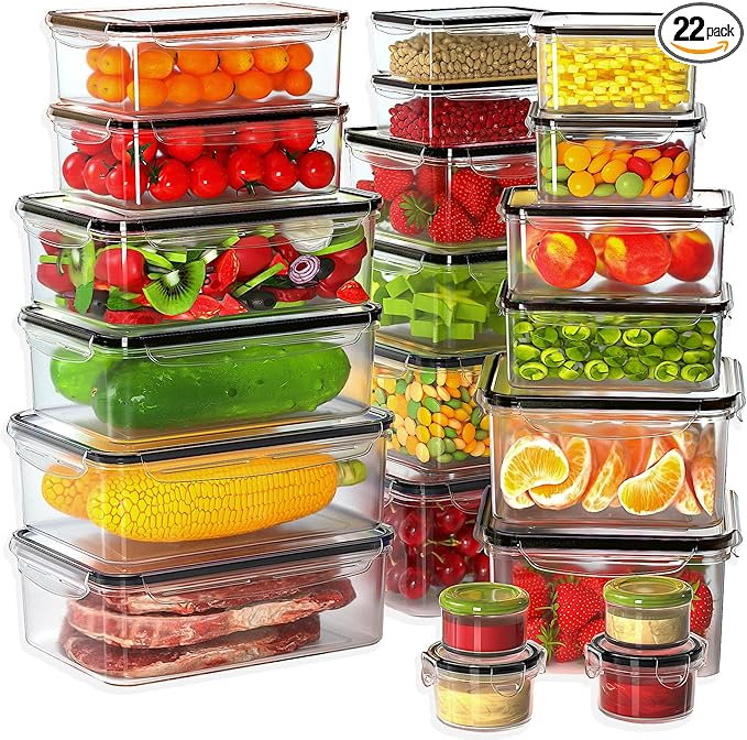 GEIKR 44 PCS Plastic Food Storage Containers with Lids Airtight, BPA-Free Leakproof Meal Prep Containers Reusable,Microwave & Dishwasher & Freezer Safe,Includes Labels & Pen