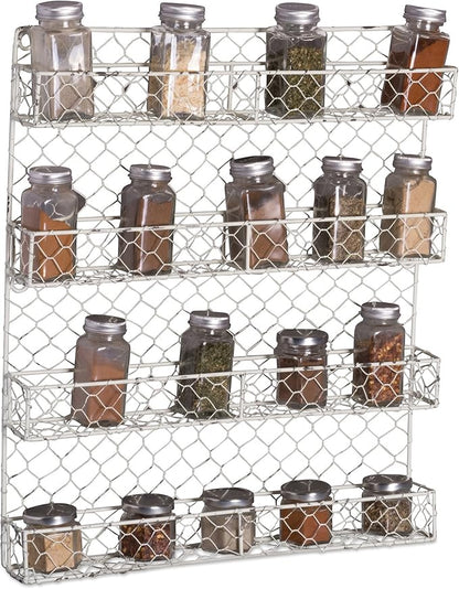 DII Farmhouse Vintage Decorative Metal Pantry Spice Rack Organizer, 17Lx2.3Wx20H", 4 Tier Spice Rack - White